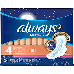 ALWAYS MAXI OVERNIGHT WITH WINGS 26 COUNT