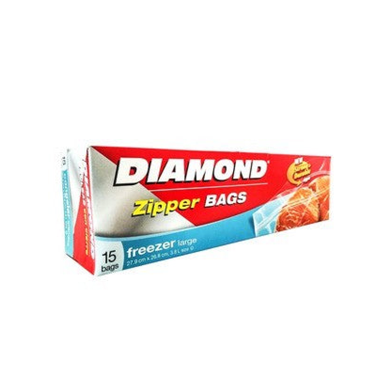 DIAMOND ZIPPER BAGS  FREEZER LARGE 15 COUNT