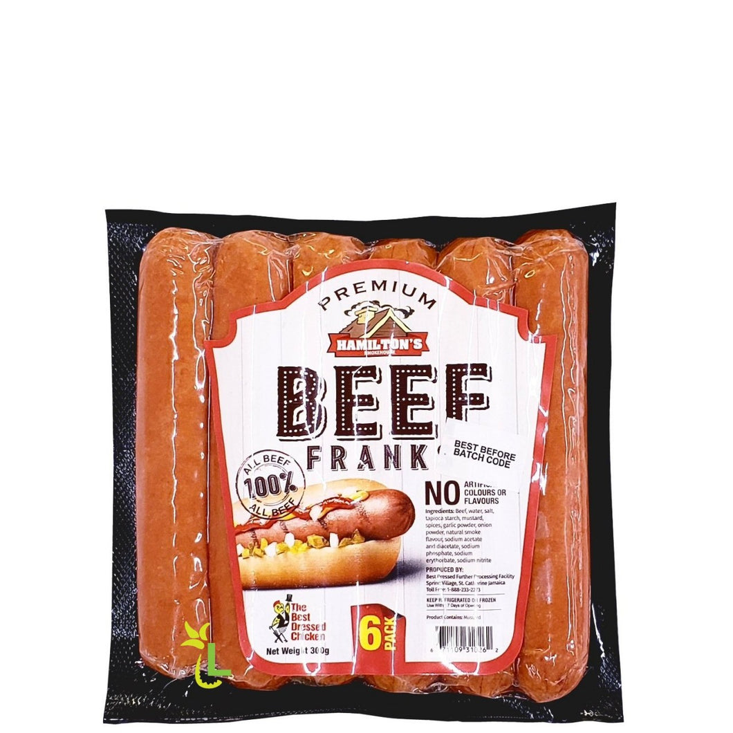 BEEF FRANKS (HAMILTON'S) 6 PACK