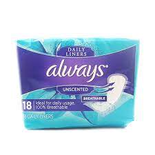 ALWAYS PANTY LINERS UNSCENTED 18 COUNT